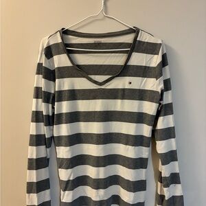 Tommy Hilfiger Gray and White Striped Tee